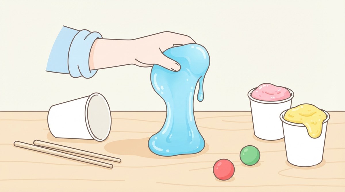 水色のスライムを持ち上げている手元のイラスト