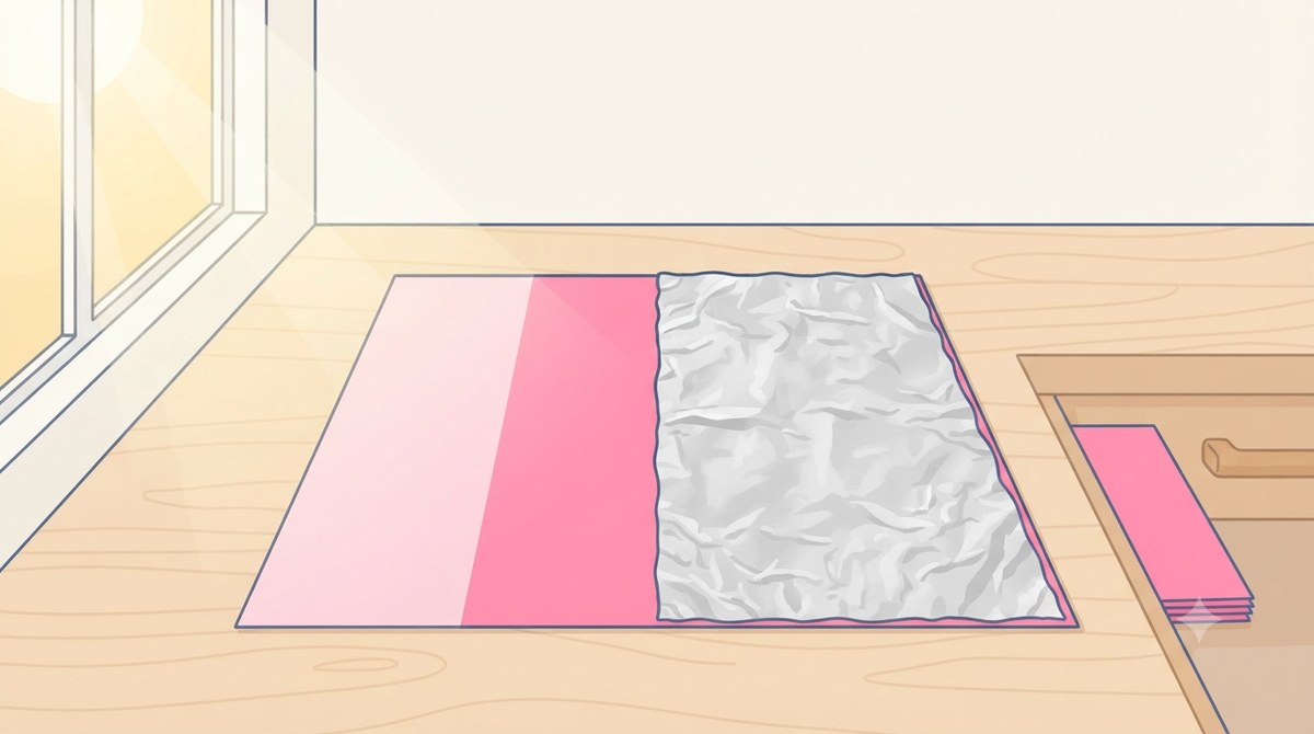 窓ぎわの色紙の、日に当たった側だけ色が褪せているイラスト